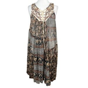 FREE People The Wanderers Embroidered Lace-Up Yoke Empire Waist Dress/Tunic Top